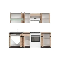 JUNONA Cuisine complete avec eclairage LED et plan de travail L 2m40 - Decor chene sonoma