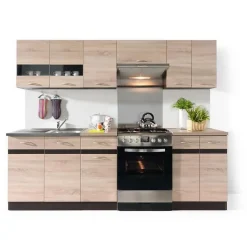JUNONA Cuisine complete avec eclairage LED et plan de travail L 2m40 - Decor chene sonoma