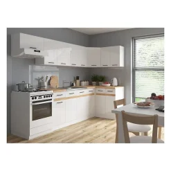 JUNONA Cuisine d'angle complete 340cm - 10 éléments - Plan de travail inclus - Blanc brillant