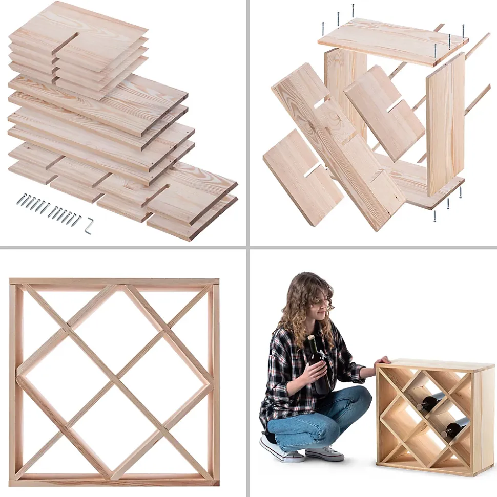 KADAX Casier à vin en grille en bois marron clair