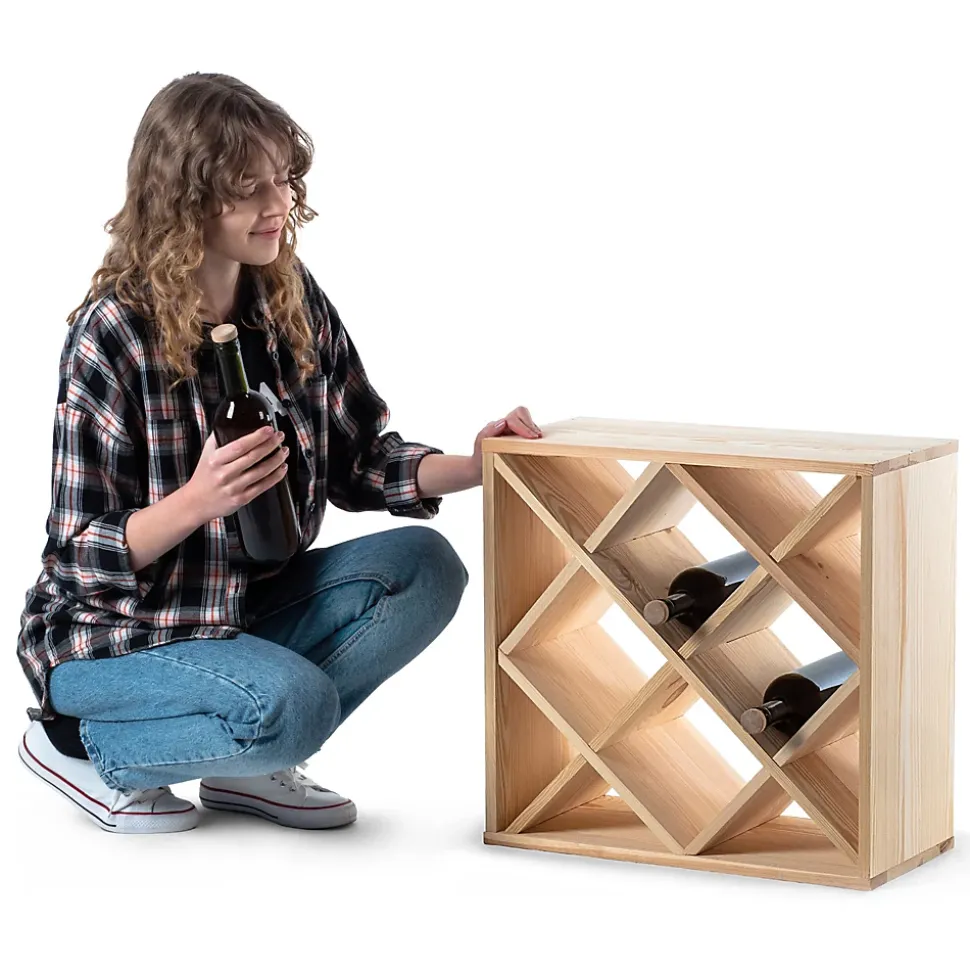 KADAX Casier à vin en grille en bois marron clair