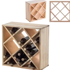 KADAX Casier à vin en grille en bois marron clair