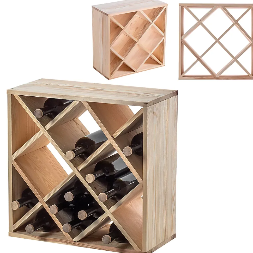 KADAX Casier à vin en grille en bois marron clair