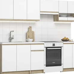 Katarina LUX 2,4 m, ensemble de meubles de cuisine à assembler, blanc et chêne (KSETKATARINAO)