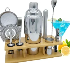 Kit Barman Mixology 11 Pièces avec Support Bambou gris