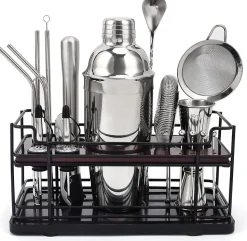 Kit Cocktail 20 Pièces avec Support en Bambou