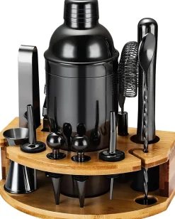 Kit Cocktail 12 Pièces en Acier Inoxydable et Bambou noir