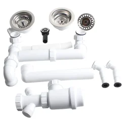 Kit de vidage B manuel évier avec panier acier inoxydable 1,5 ou 2 bacs