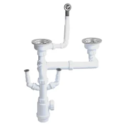 Kit de vidage B manuel évier avec panier acier inoxydable 1,5 ou 2 bacs