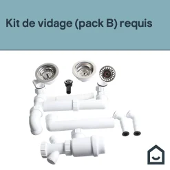 Kit de vidage B manuel évier avec panier acier inoxydable 1,5 ou 2 bacs