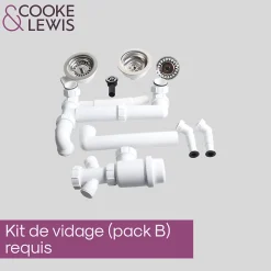 Kit de vidage B manuel évier avec panier acier inoxydable 1,5 ou 2 bacs