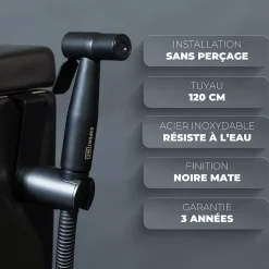 Kit Douchette WC Noir avec Robinet 3 voies (Brevet Déposé) - Marque Française - Qualité supérieure - Uranus Expert WC