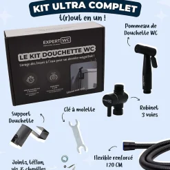 Kit Douchette WC Noir avec Robinet 3 voies (Brevet Déposé) - Marque Française - Qualité supérieure - Uranus Expert WC