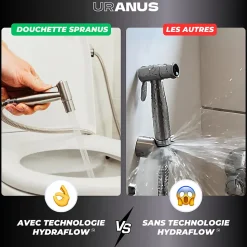 Kit Douchette WC Noir avec Robinet 3 voies (Brevet Déposé) - Marque Française - Qualité supérieure - Uranus Expert WC