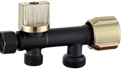 Kit hygiène WC avec douchette 2 jets + flexible + support mural + robinet alimentation, noir/doré brossé, MTK Harmonie