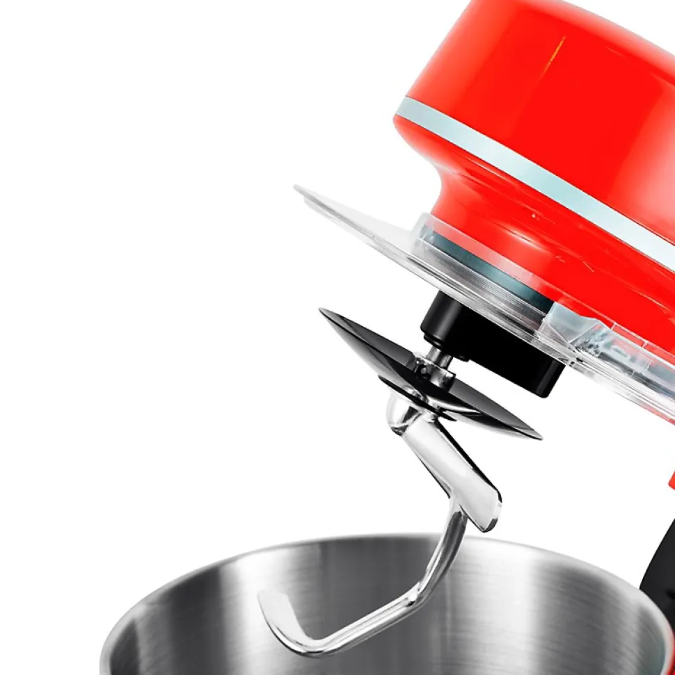 Kitchencook - Robot Pétrin 5l - 1300w - 6 Intensités - Bol Amovible Acier Inoxydable - Crochet à Pâte - Fouet à Fils - Rouge