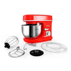 Kitchencook - Robot Pétrin 5l - 1300w - 6 Intensités - Bol Amovible Acier Inoxydable - Crochet à Pâte - Fouet à Fils - Rouge