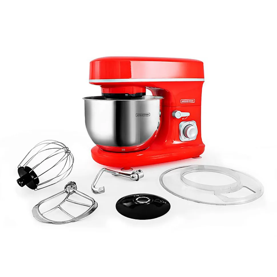 Kitchencook - Robot Pétrin 5l - 1300w - 6 Intensités - Bol Amovible Acier Inoxydable - Crochet à Pâte - Fouet à Fils - Rouge