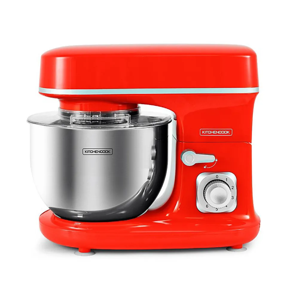 Kitchencook - Robot Pétrin 5l - 1300w - 6 Intensités - Bol Amovible Acier Inoxydable - Crochet à Pâte - Fouet à Fils - Rouge