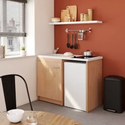 Kitchenette complète vitrocéramique décor chêne H. 94,5 x l. 120 cm