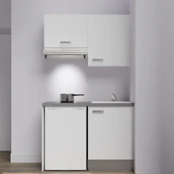 Kitchenette K01 - 120 cm - Façades : Blanc - Plan de travail : Gris béton - Crédences : Non - Evier Blanc