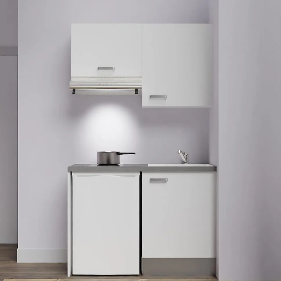 Kitchenette K01 - 120 cm - Façades : Blanc - Plan de travail : Gris béton - Crédences : Non - Evier Blanc