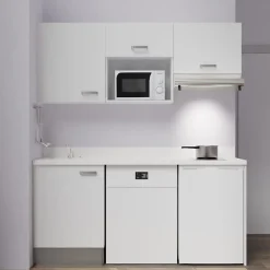Kitchenette K55 - 180 cm - façades Blanc - Plan monobloc en quartz coloris Snova évier à gauche