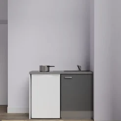 Kitchenette K08 - 120 cm - Façades : Gris - Plan de travail : Gris béton - Crédences : Non - Evier Noir