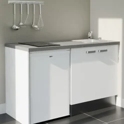 Kitchenette K17 - 140 cm - Façades : Blanc - Plan de travail : Gris - Crédences : Non - Evier