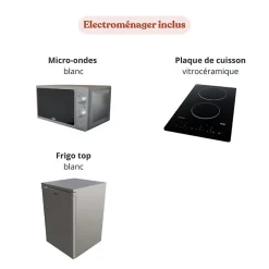 Kitchenette K00 - 100 cm - façades Gris - Plan monobloc en quartz coloris Snova évier à gauche - Electroménager Inox