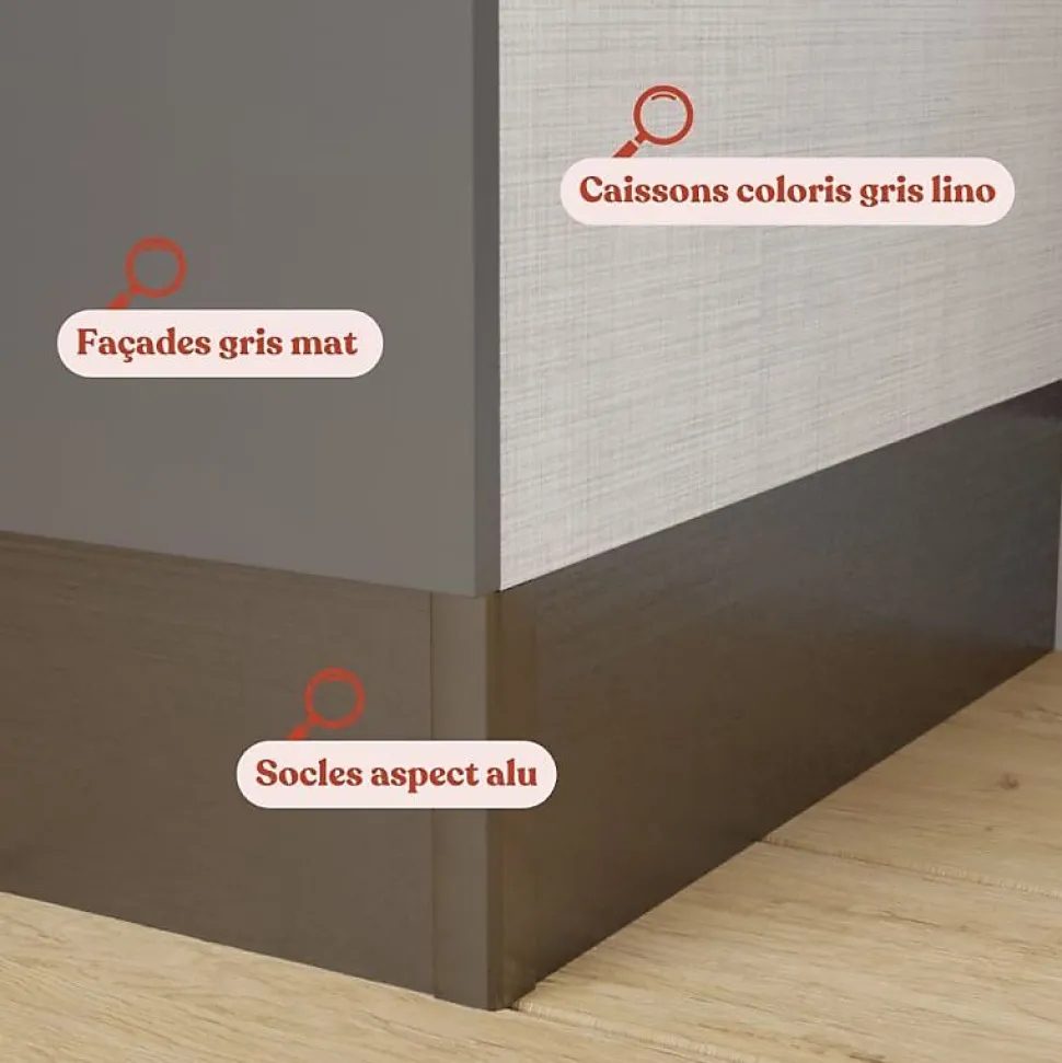 Kitchenette K17 - 140 cm - Façades : Gris - Plan de travail : Noir - Crédences : Non - Evier