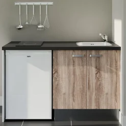 Kitchenette K17 - 140 cm - Façades : Bois - Plan de travail : Noir - Crédences : Non - Evier