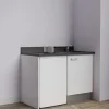 Kitchenette K08 - 120 cm - façades Blanc - Plan monobloc en quartz coloris Nero évier à droite