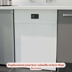 Kitchenette K55 - 180 cm - façades Gris - Plan monobloc en quartz coloris Cromo évier à droite - Electroménager Blanc