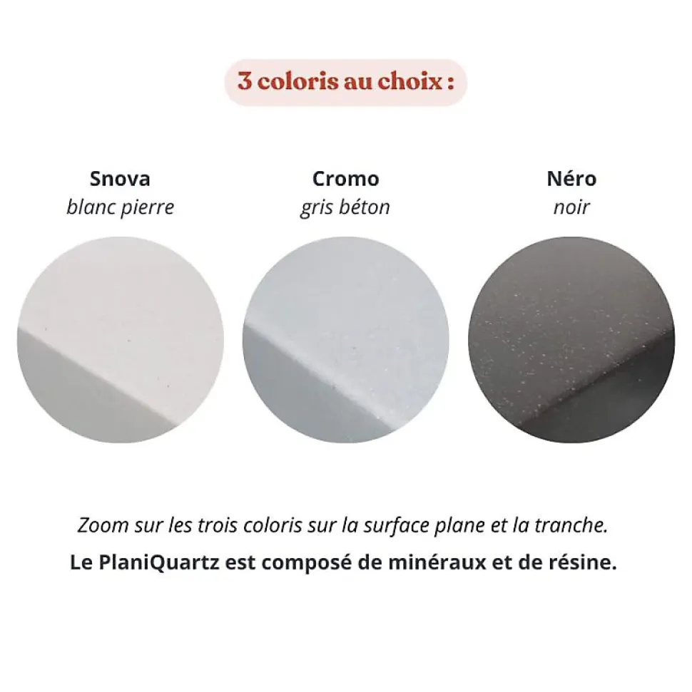 Kitchenette K55 - 180 cm - façades Gris - Plan monobloc en quartz coloris Cromo évier à droite - Electroménager Blanc