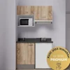 Kitchenette K02 - 120 cm - façades Bois - Plan monobloc en quartz coloris Nero évier à gauche