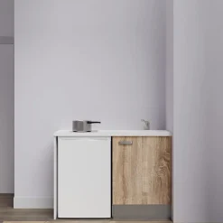 Kitchenette K08 - 120 cm - Façades : Bois - Plan de travail : Blanc - Crédences : Non - Evier Blanc