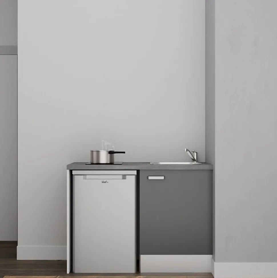 Kitchenette K08 - 120 cm - Façades : Gris - Plan de travail : Gris béton - Crédences : Non - Evier Inox