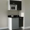 Kitchenette K00 - 100 cm - façades Noir - Plan monobloc en quartz coloris Nero évier à droite