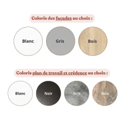 Kitchenette K30 - 180 cm - Façades : Bois - Plan de travail : Noir - Crédences : Oui - Evier