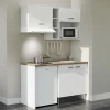 Kitchenette K13 - 140 cm - Façades : Blanc - Plan de travail : Bois - Crédences : Non - Evier