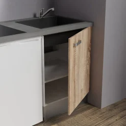 Kitchenette K02 - 120 cm - Façades : Bois - Plan de travail : Gris béton - Crédences : Non - Evier Noir