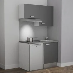 Kitchenette K01 - 120 cm - Façades : Gris - Plan de travail : Gris béton - Crédences : Non - Evier Inox