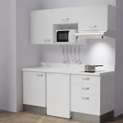 Kitchenette K20 - 180 cm - façades Blanc - Plan monobloc en quartz coloris Snova évier à gauche