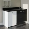Kitchenette K17 - 140 cm - façades Noir - Plan monobloc en quartz coloris Nero évier à droite - Electroménager Blanc