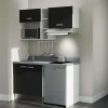 Kitchenette K13 - 140 cm - façades Noir - Plan monobloc en quartz coloris Cromo évier à gauche