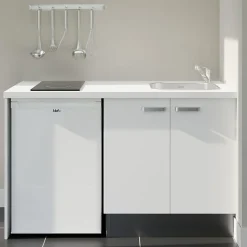 Kitchenette K17 - 140 cm - Façades : Blanc - Plan de travail : Blanc - Crédences : Non - Evier
