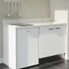 Kitchenette K17 - 140 cm - façades Blanc - Plan monobloc en quartz coloris Snova évier à droite - Electroménager Blanc