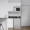 Kitchenette K00 - 100 cm - façades Blanc - Plan monobloc en quartz coloris Nero évier à gauche