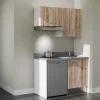 Kitchenette K01 - 120 cm - façades Bois - Plan monobloc en quartz coloris Cromo évier à droite - Electroménager Inox